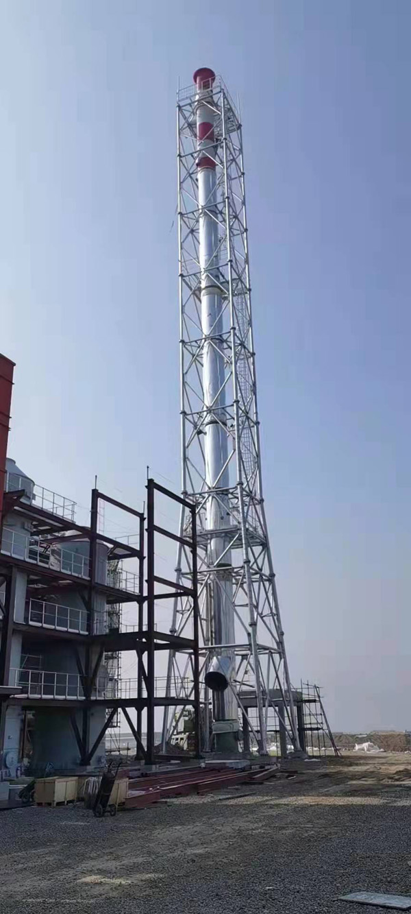 同舟危廢55米圓管塔，內(nèi)1300mm玻璃鋼 耐溫145